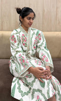 Adult Handblock Printed Waffle Cotton Bathrobe - Panna Gulzar