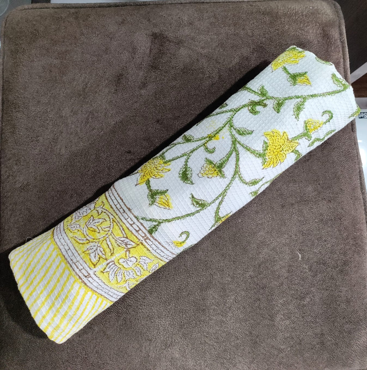 Handblock Printed Waffle Cotton Towel - Peeli Bela