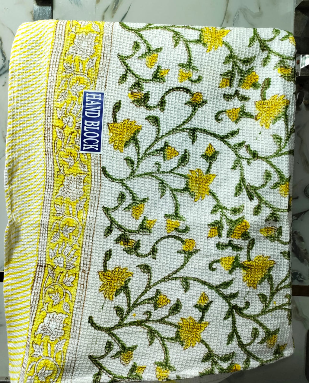 Handblock Printed Waffle Cotton Towel - Peeli Bela
