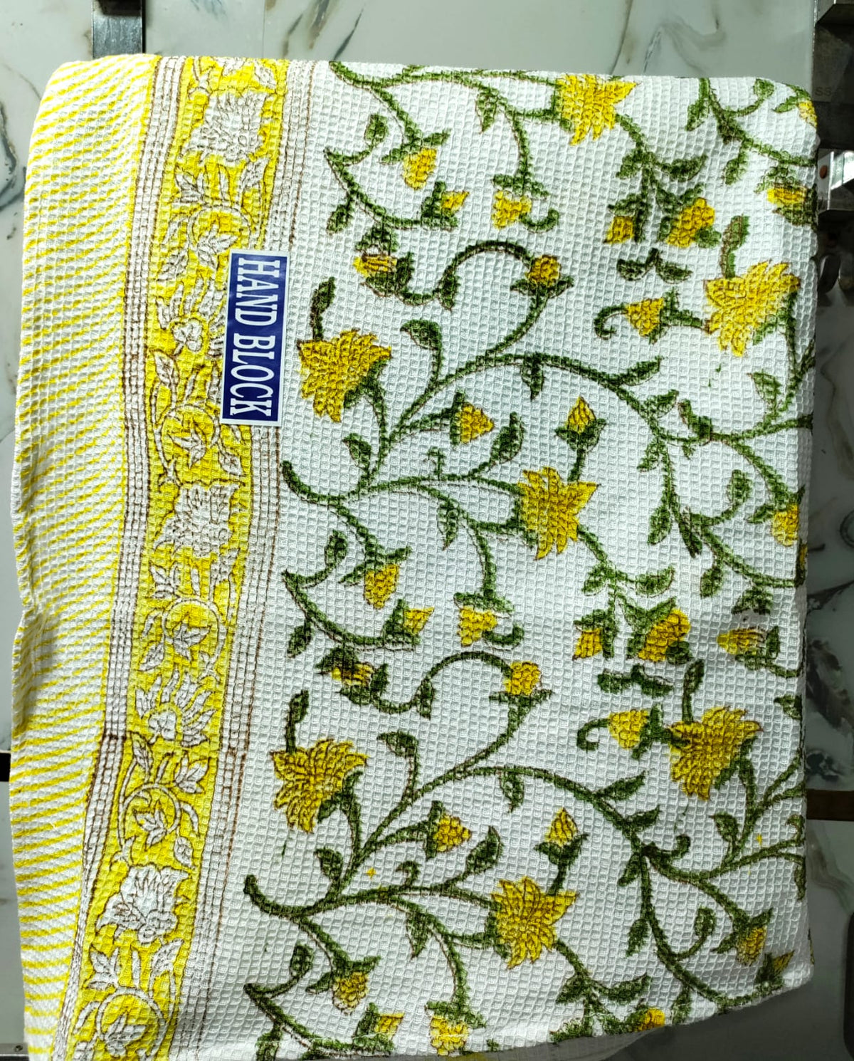 Handblock Printed Waffle Cotton Towel - Peeli Bela