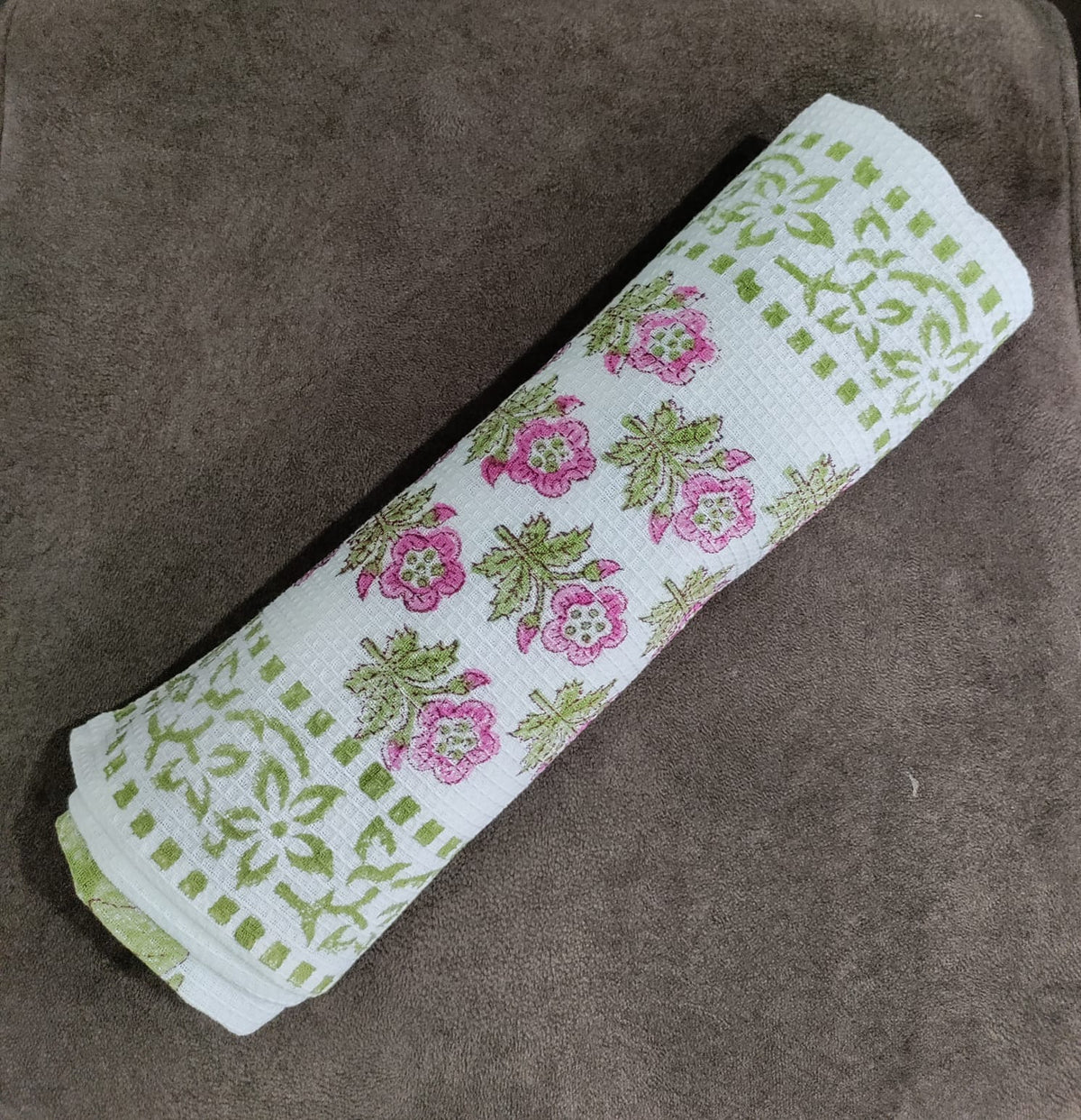 Handblock Printed Waffle Cotton Towel - Padma Hathi