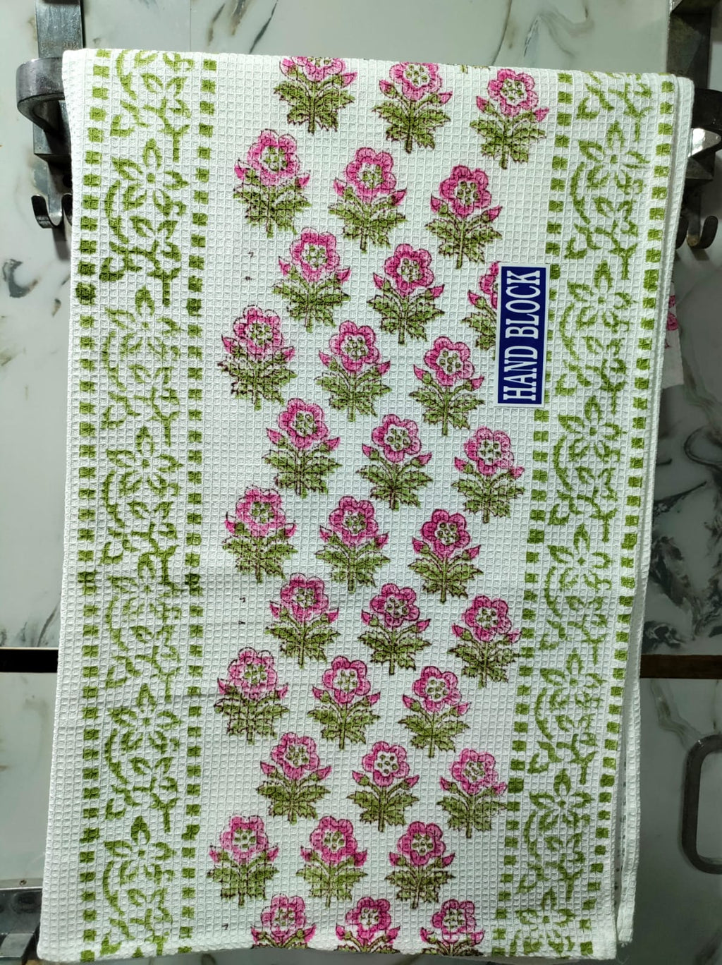 Handblock Printed Waffle Cotton Towel - Padma Hathi