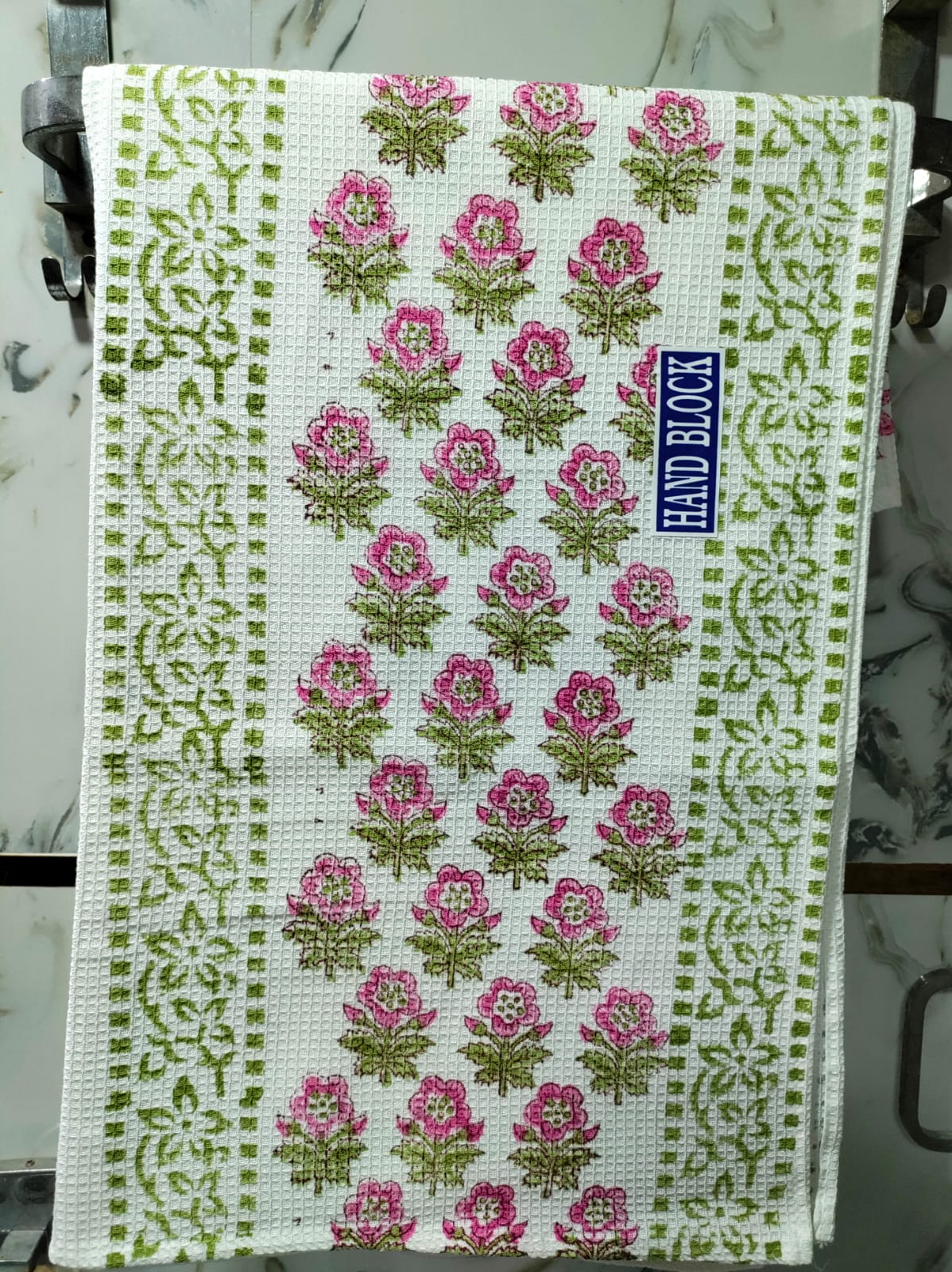 Handblock Printed Waffle Cotton Towel - Padma Hathi