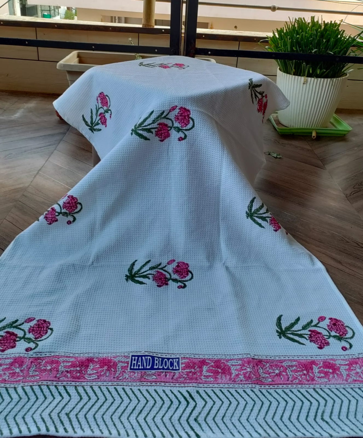Handblock Printed Waffle Cotton Towel - Meher Gul