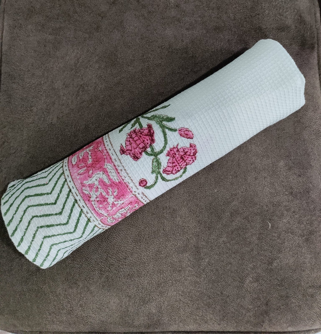 Handblock Printed Waffle Cotton Towel - Meher Gul