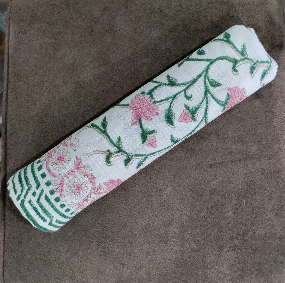 Handblock Printed Waffle Cotton Towel - Gulabi Lata