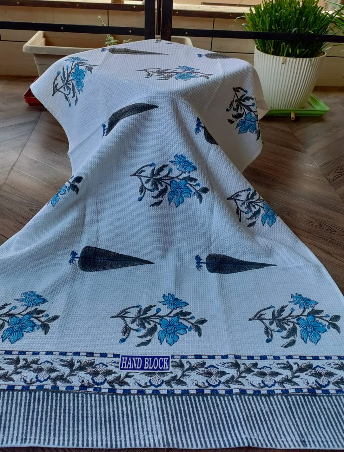 Handblock Printed Waffle Cotton Towel - Neel Bela