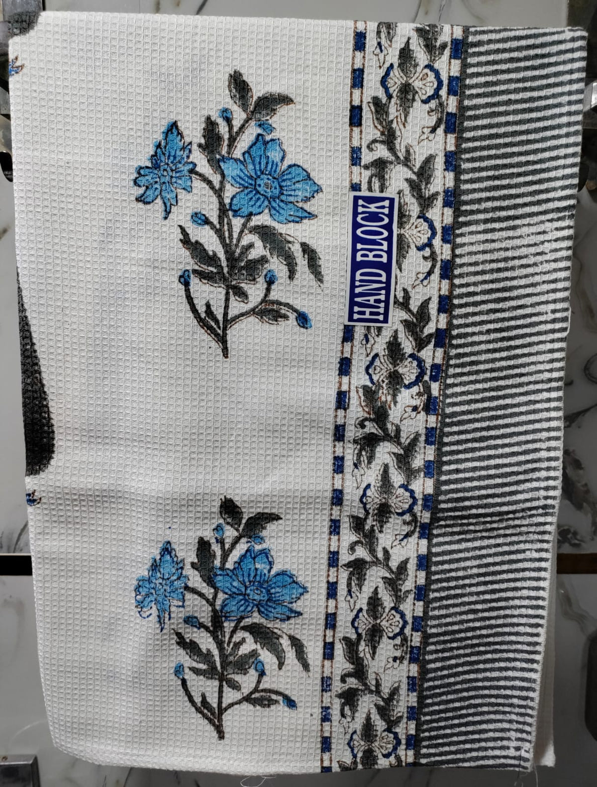 Handblock Printed Waffle Cotton Towel - Neel Bela