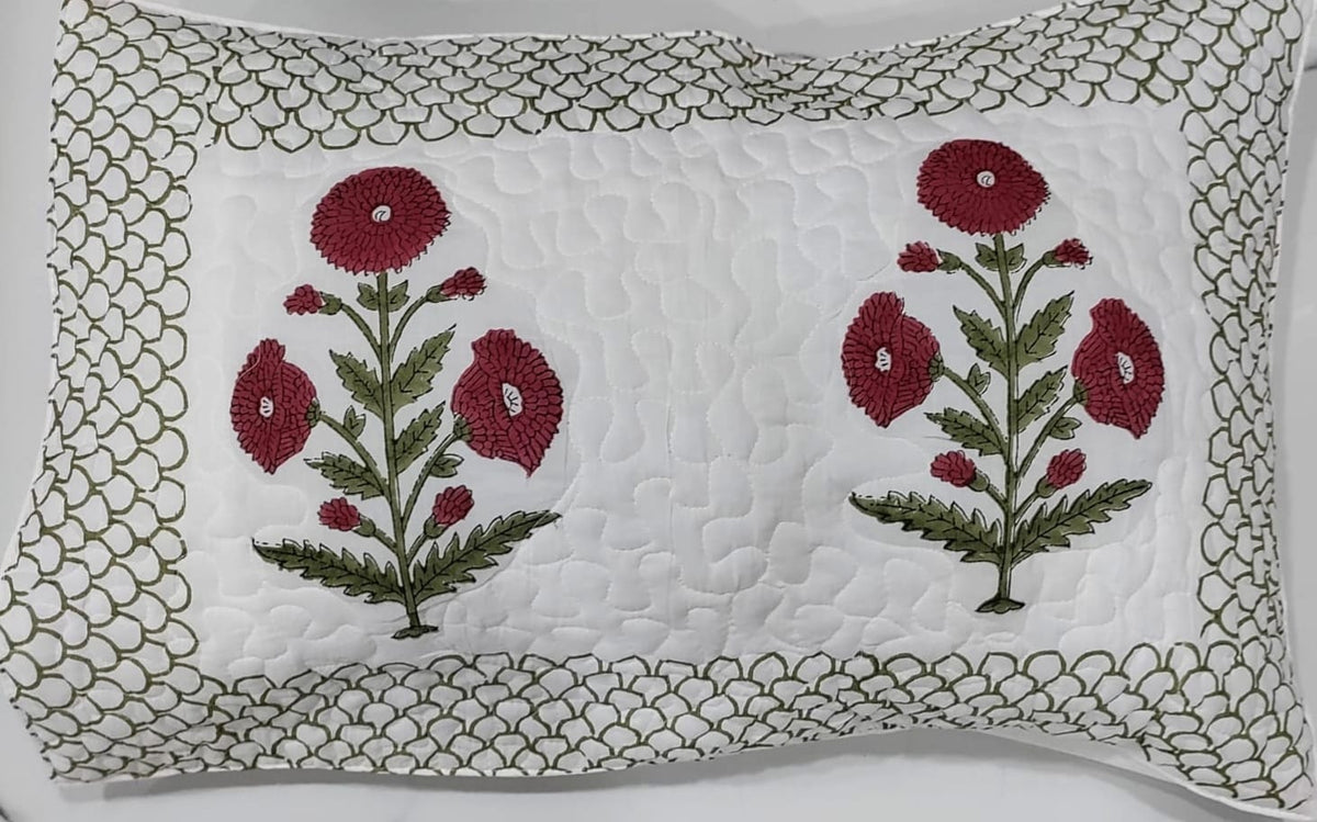 Reversible Handblock Printed Quilted King Bedcover Set - Mehrun Bagh