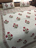 Reversible Handblock Printed Quilted King Bedcover Set - Mehrun Bagh