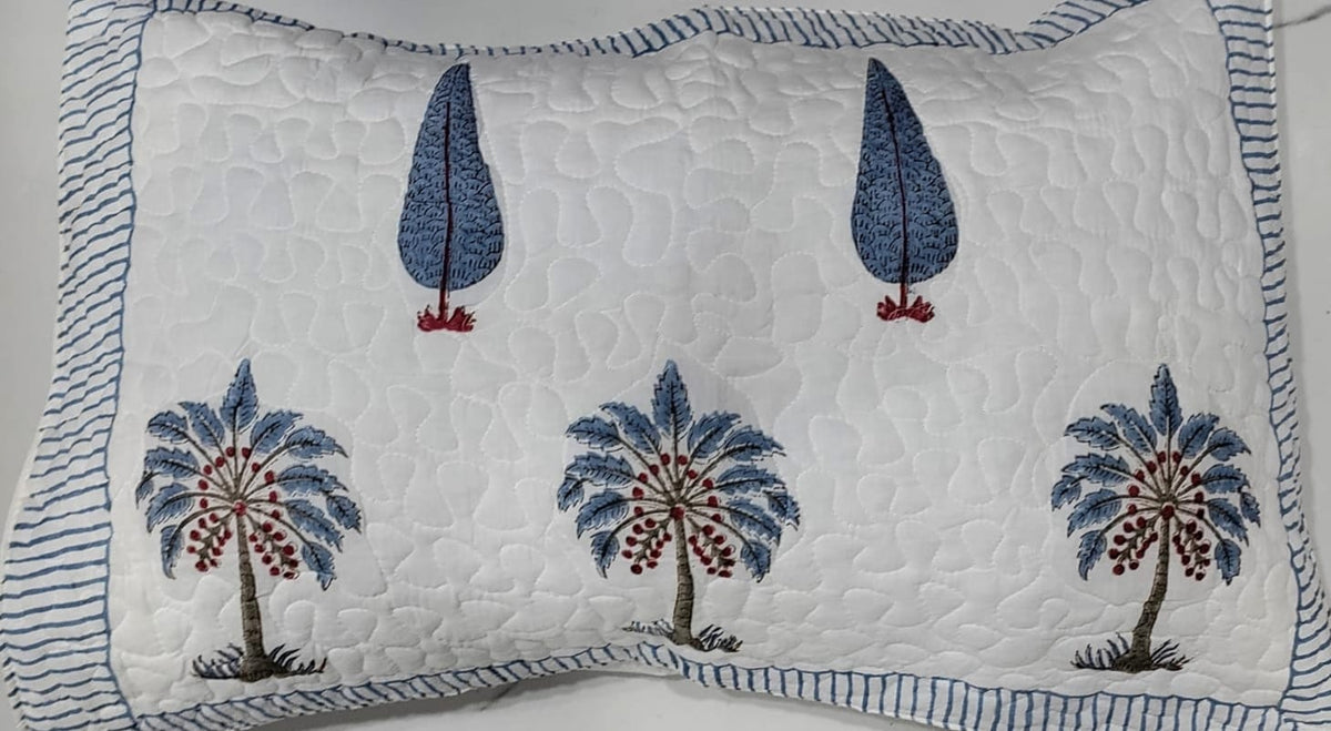Reversible Handblock Printed Quilted King Bedcover Set - Neel Mahal