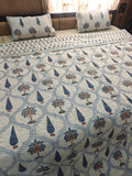 Reversible Handblock Printed Quilted King Bedcover Set - Neel Mahal