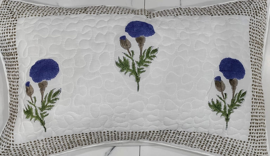 Reversible Handblock Printed Quilted King Bedcover Set - Neel Gul