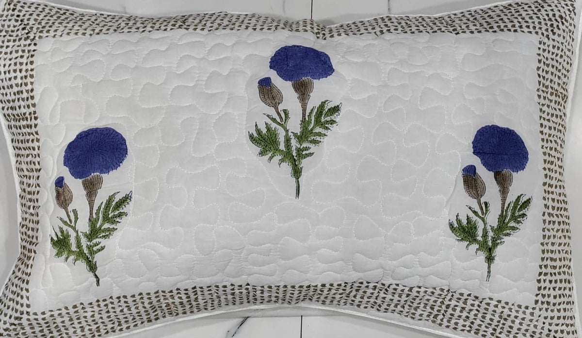 Reversible Handblock Printed Quilted King Bedcover Set - Neel Gul
