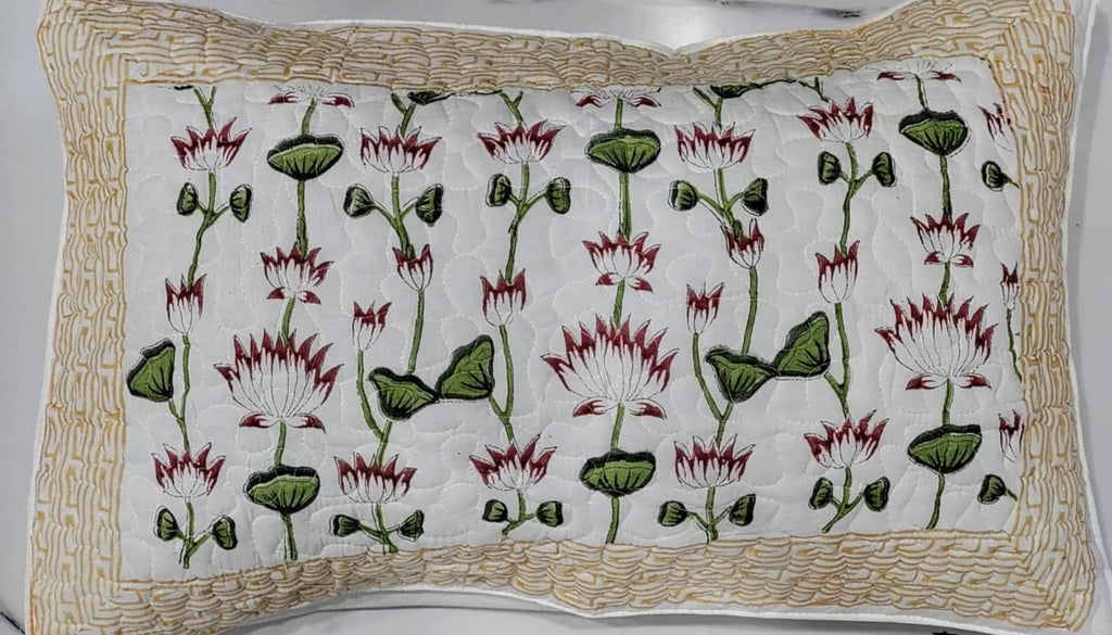 Reversible Handblock Printed Quilted King Bedcover Set - Padma Gul