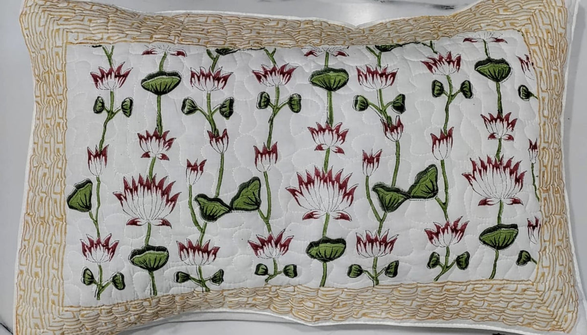 Reversible Handblock Printed Quilted King Bedcover Set - Padma Gul