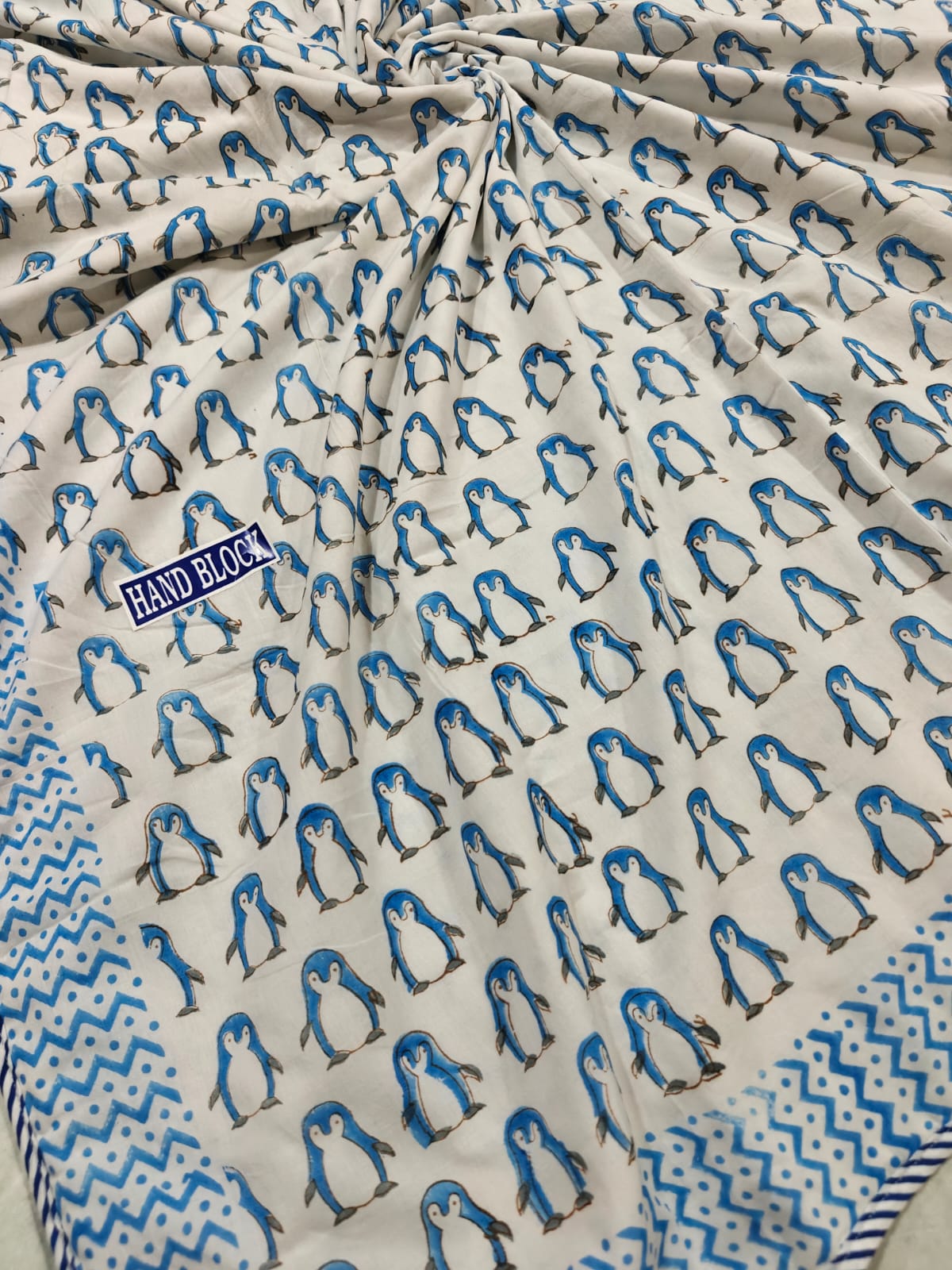 Reversible Handblock Printed Mulmul Baby Dohar - Polar Pals