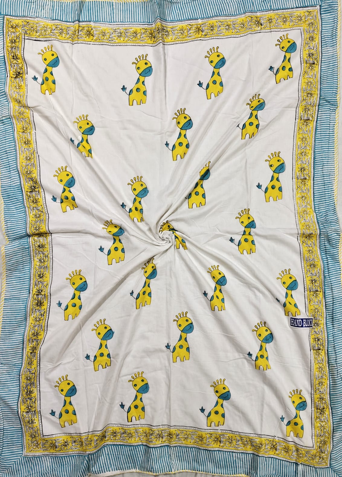 Reversible Handblock Printed Mulmul Baby Dohar - Sunny Giraffe