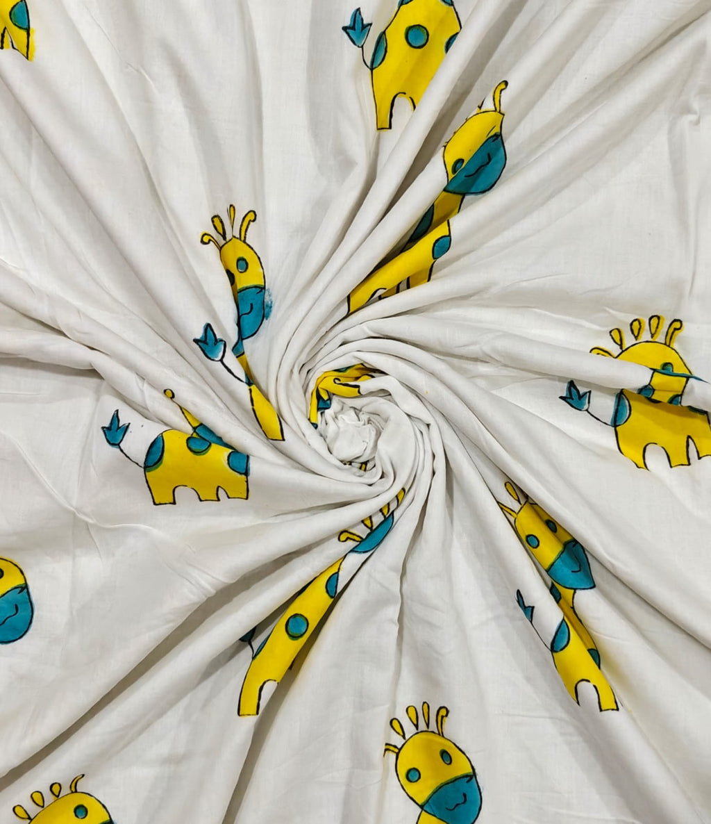Reversible Handblock Printed Mulmul Baby Dohar - Sunny Giraffe