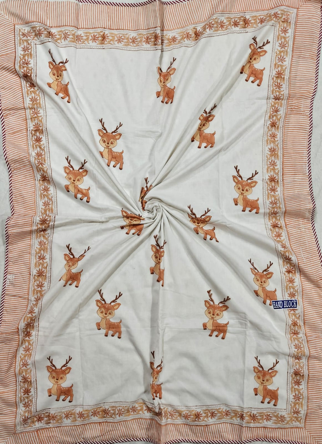 Reversible Handblock Printed Mulmul Baby Dohar - Little Fawn