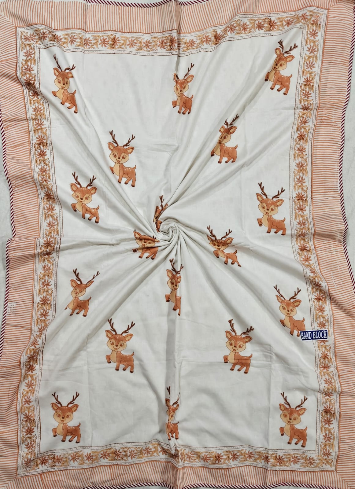 Reversible Handblock Printed Mulmul Baby Dohar - Little Fawn