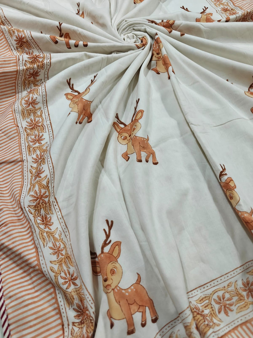 Reversible Handblock Printed Mulmul Baby Dohar - Little Fawn