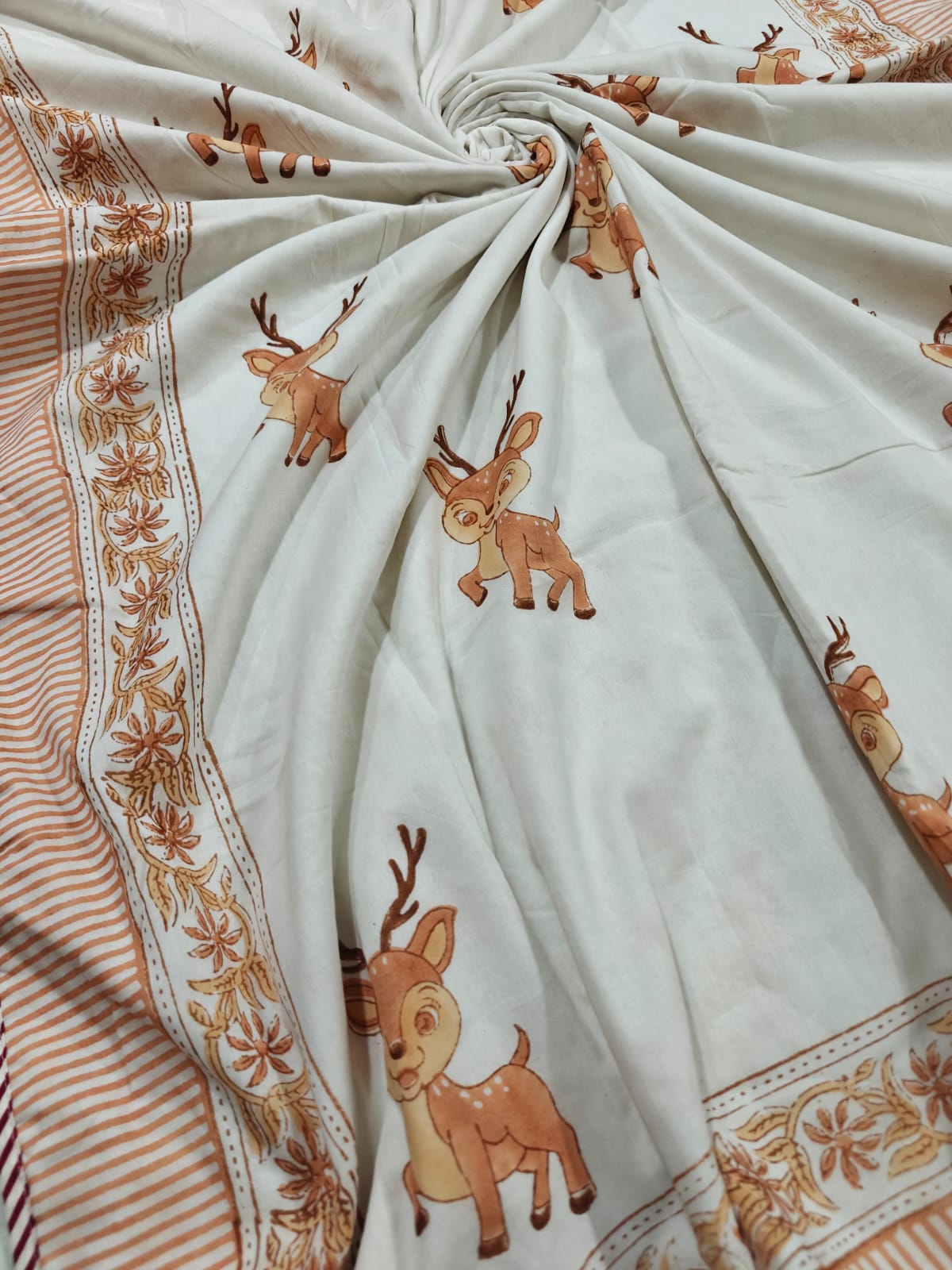 Reversible Handblock Printed Mulmul Baby Dohar - Little Fawn