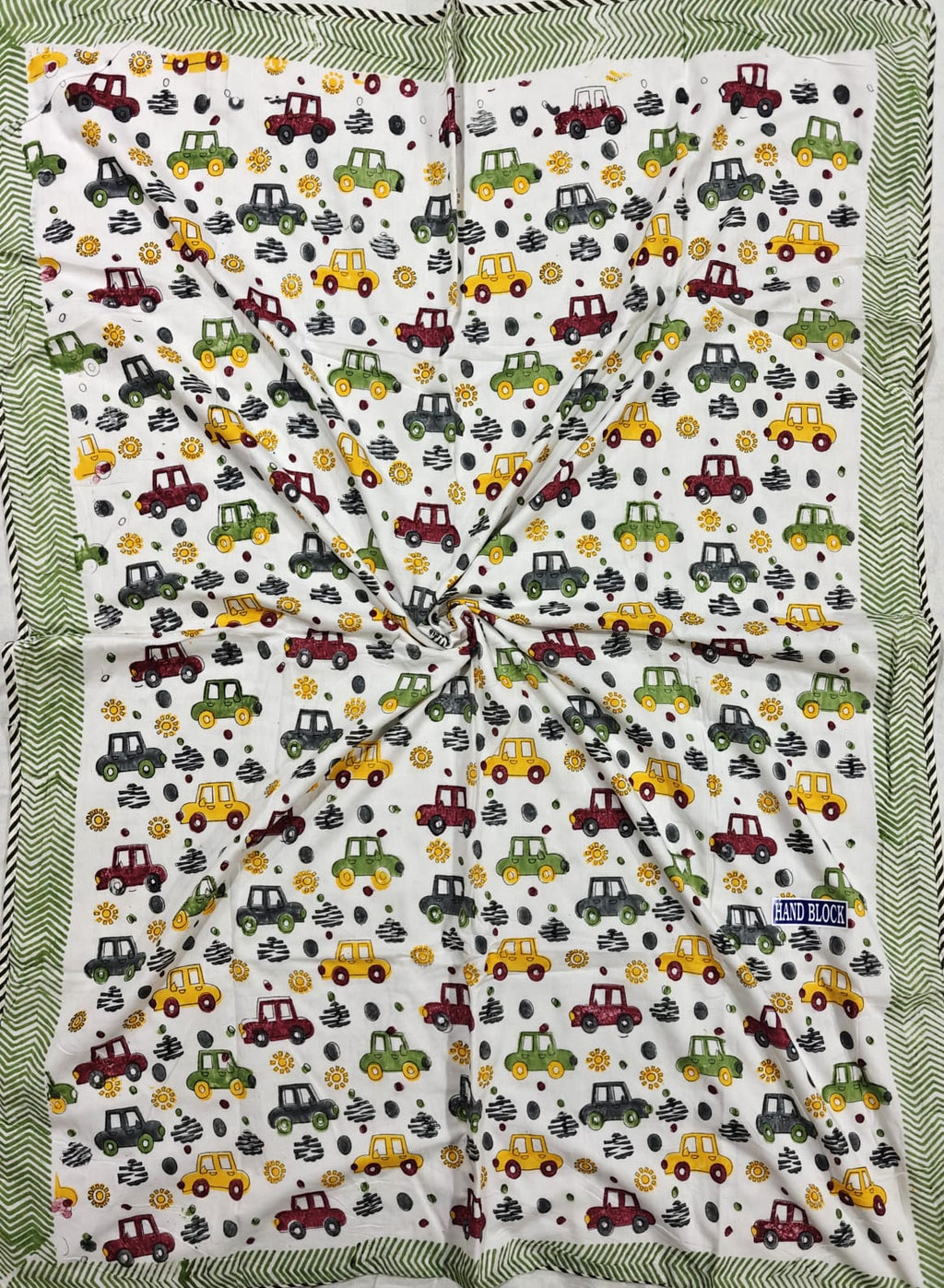 Reversible Handblock Printed Mulmul Baby Dohar - Traffic Parade