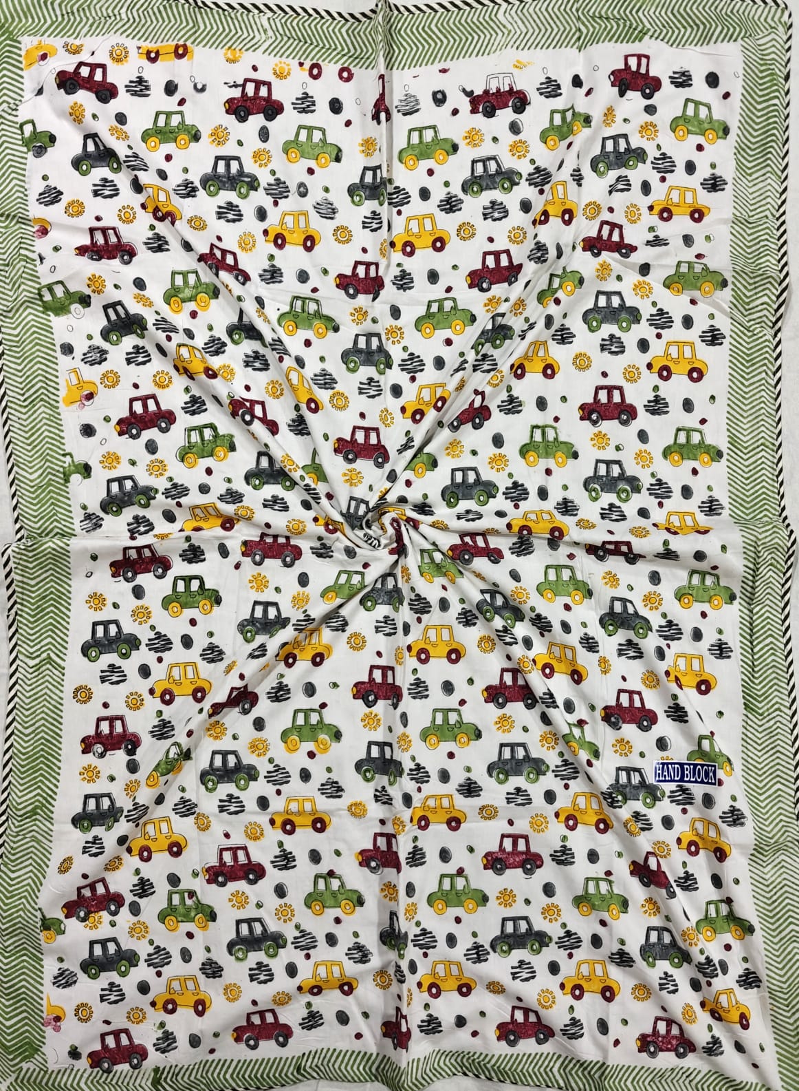 Reversible Handblock Printed Mulmul Baby Dohar - Traffic Parade