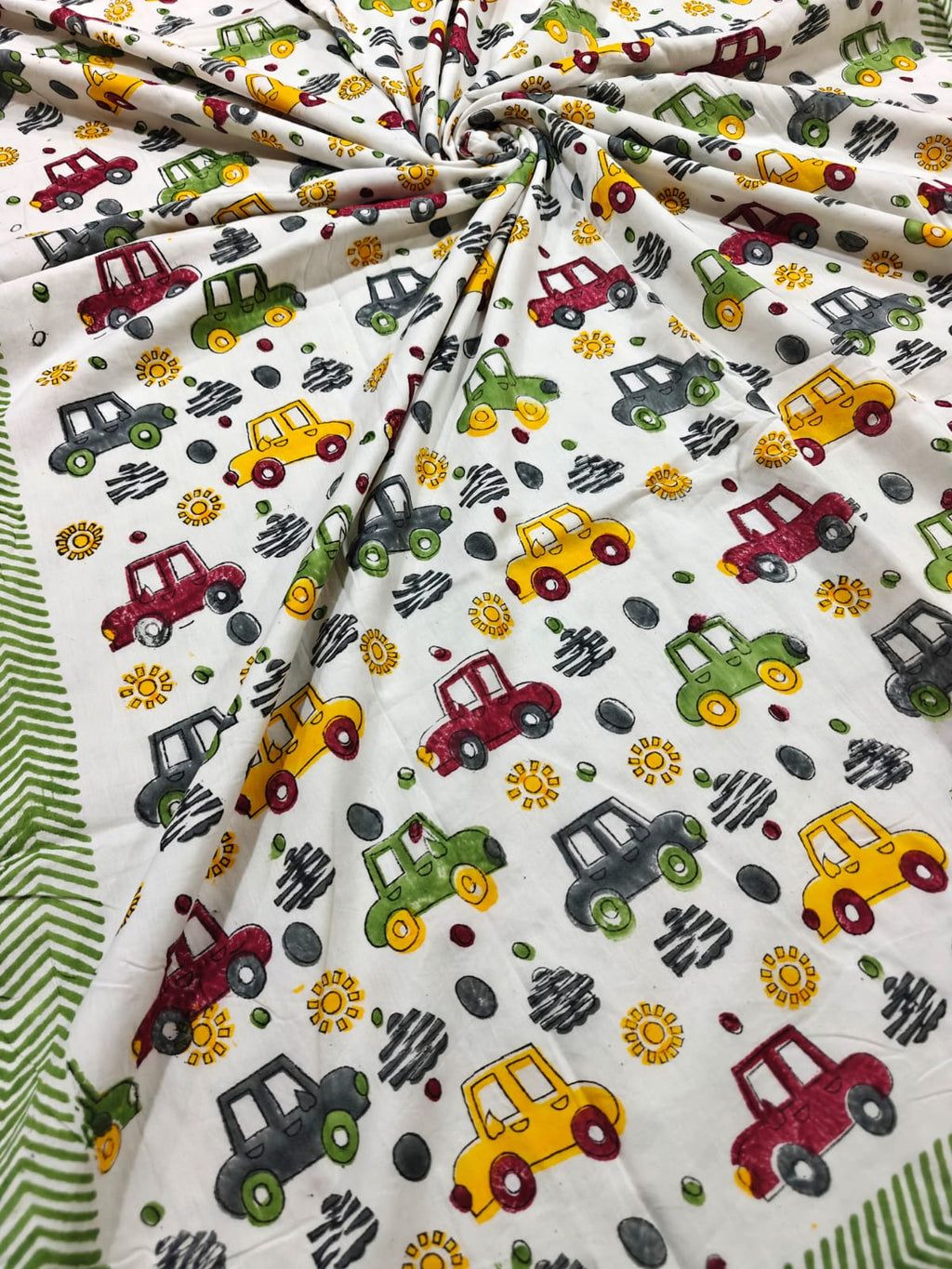 Reversible Handblock Printed Mulmul Baby Dohar - Traffic Parade