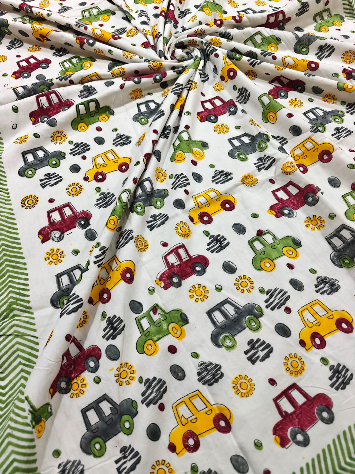 Reversible Handblock Printed Mulmul Baby Dohar - Traffic Parade
