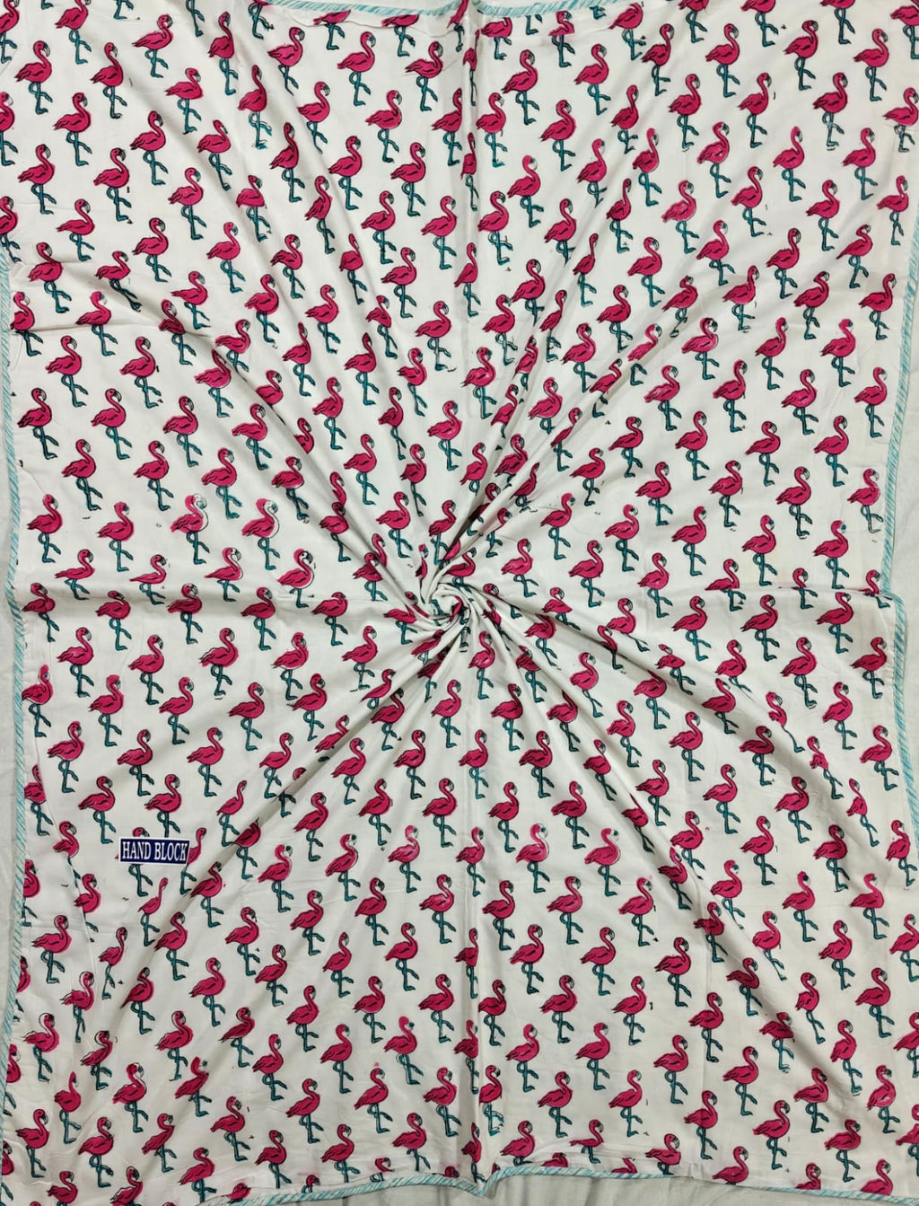 Reversible Handblock Printed Mulmul Baby Dohar - Flamingo Fun