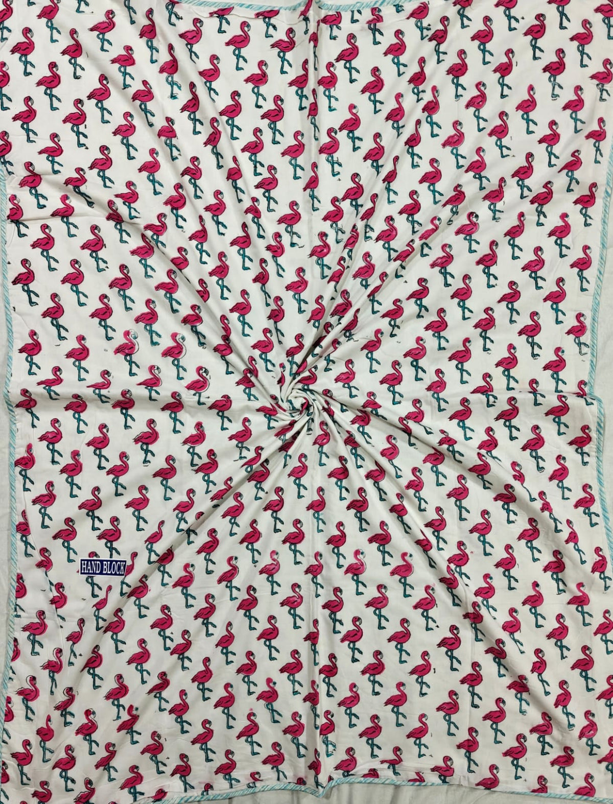 Reversible Handblock Printed Mulmul Baby Dohar - Flamingo Fun