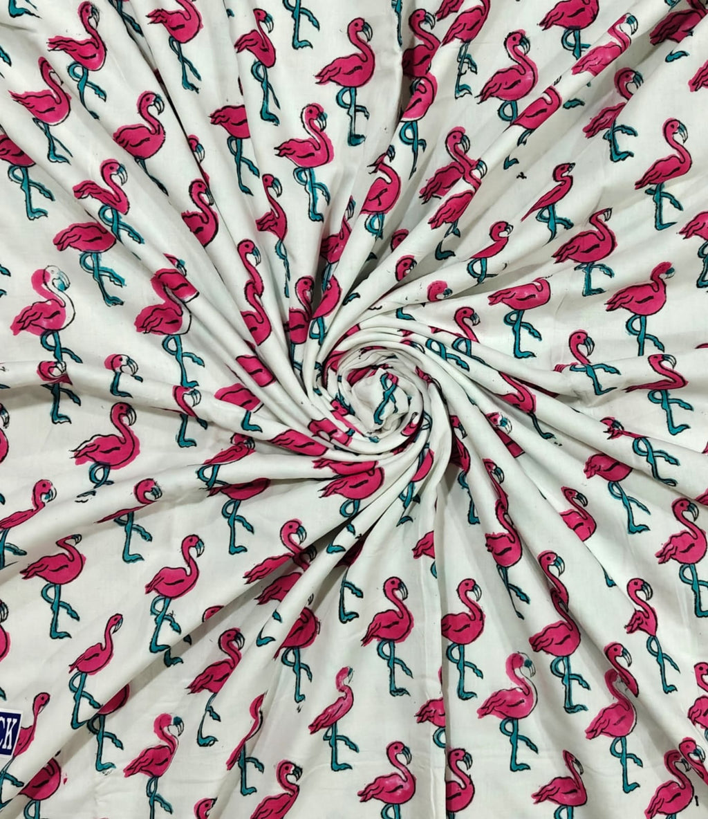Reversible Handblock Printed Mulmul Baby Dohar - Flamingo Fun