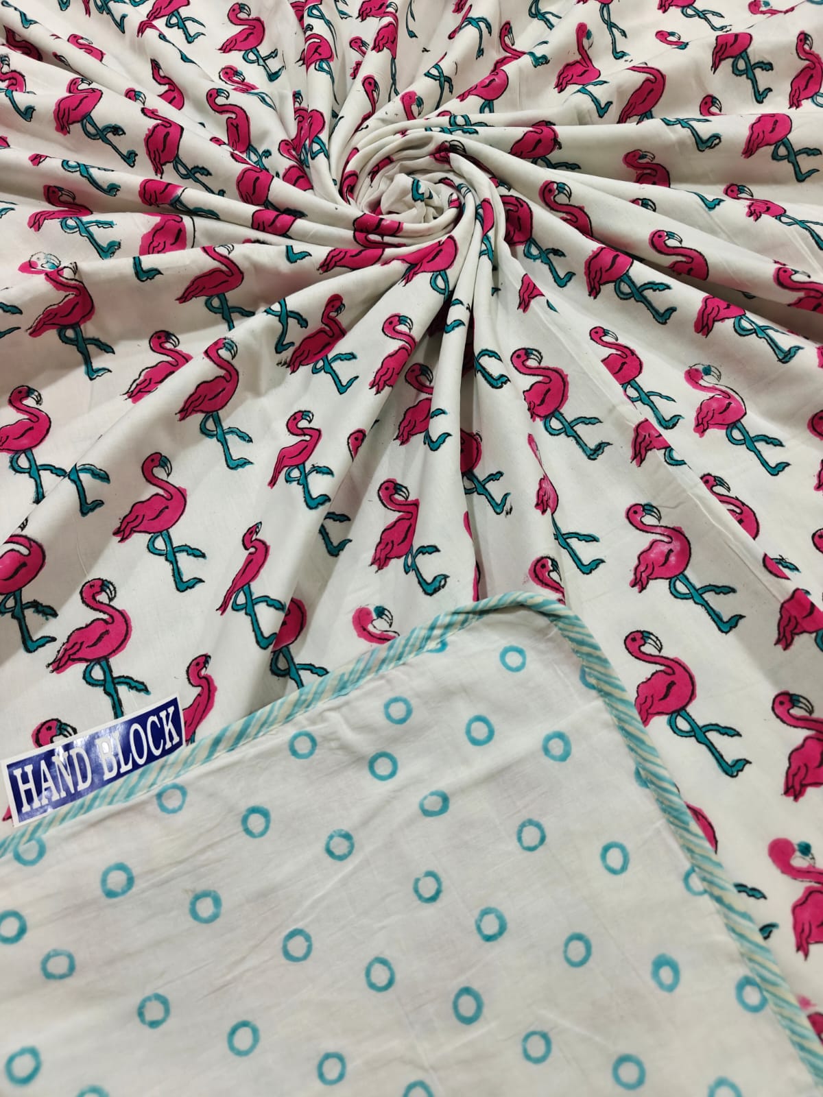 Reversible Handblock Printed Mulmul Baby Dohar - Flamingo Fun