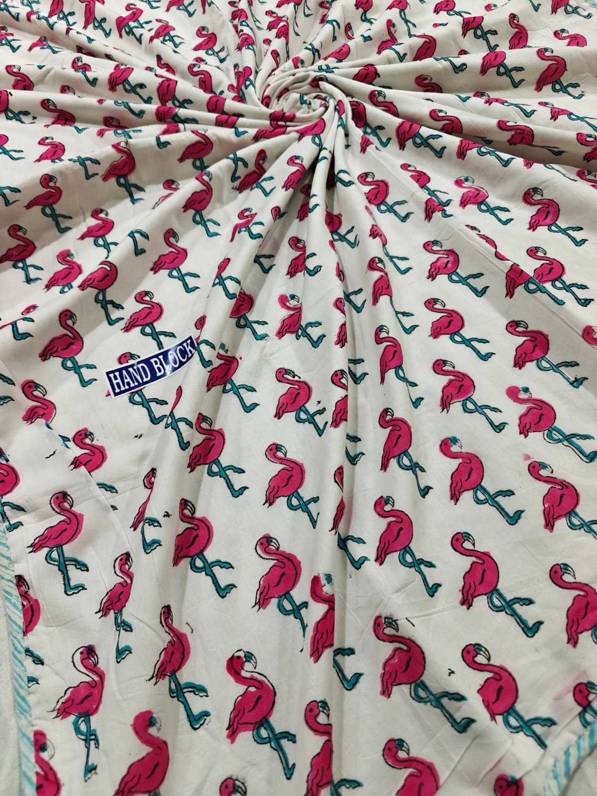 Reversible Handblock Printed Mulmul Baby Dohar - Flamingo Fun
