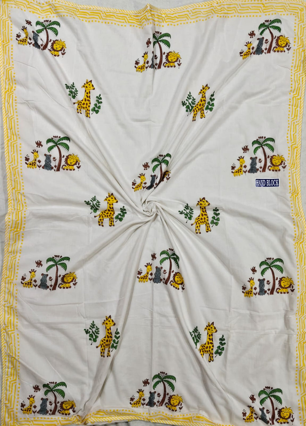 Reversible Handblock Printed Mulmul Baby Dohar - Safari Smiles