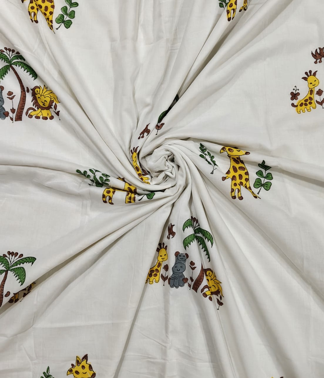 Reversible Handblock Printed Mulmul Baby Dohar - Safari Smiles