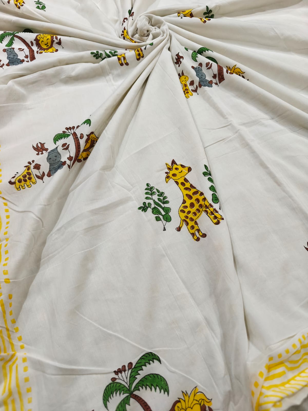 Reversible Handblock Printed Mulmul Baby Dohar - Safari Smiles