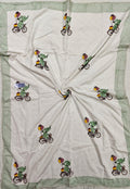 Reversible Handblock Printed Mulmul Baby Dohar - Elephant Adventure