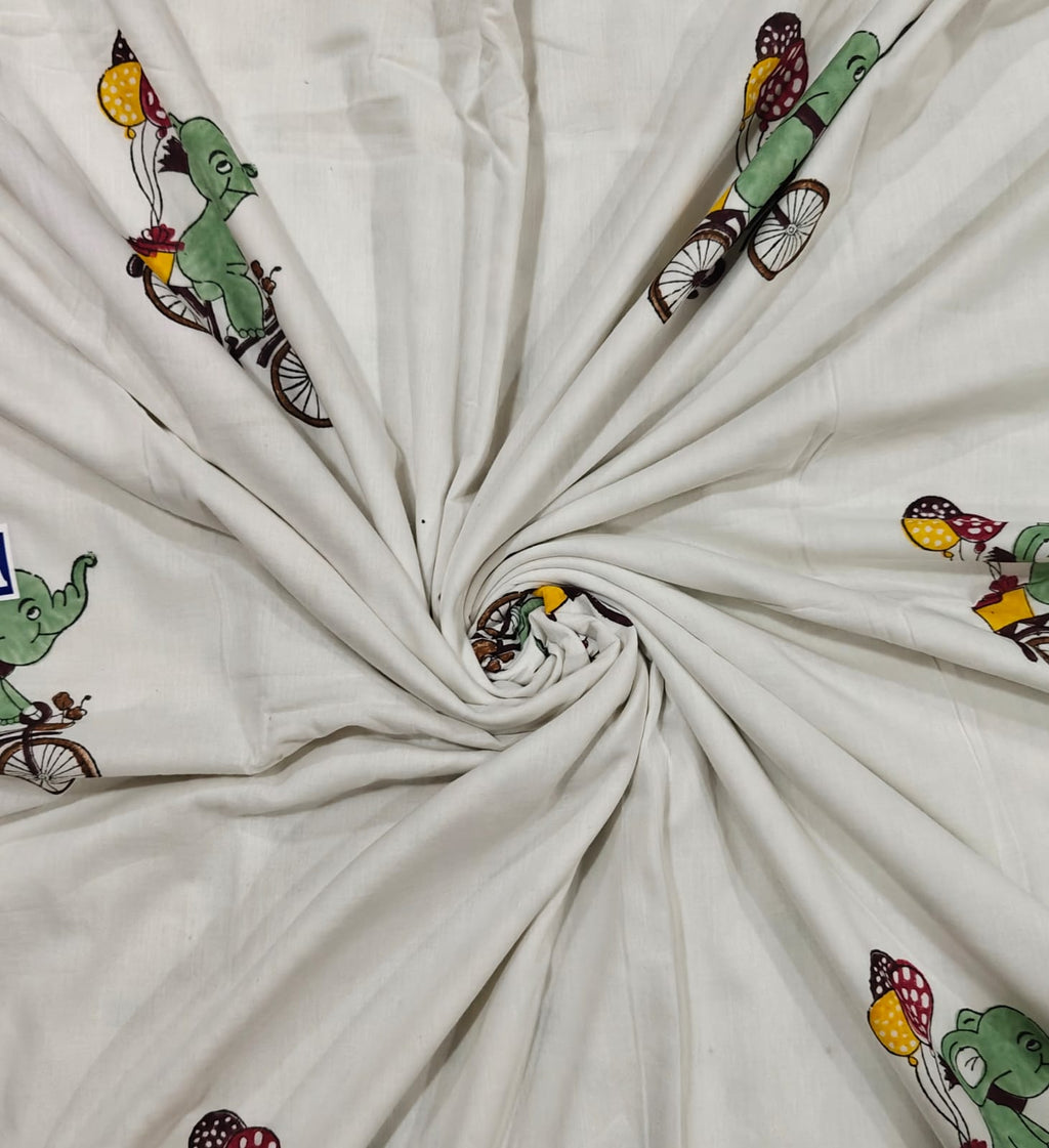 Reversible Handblock Printed Mulmul Baby Dohar - Elephant Adventure