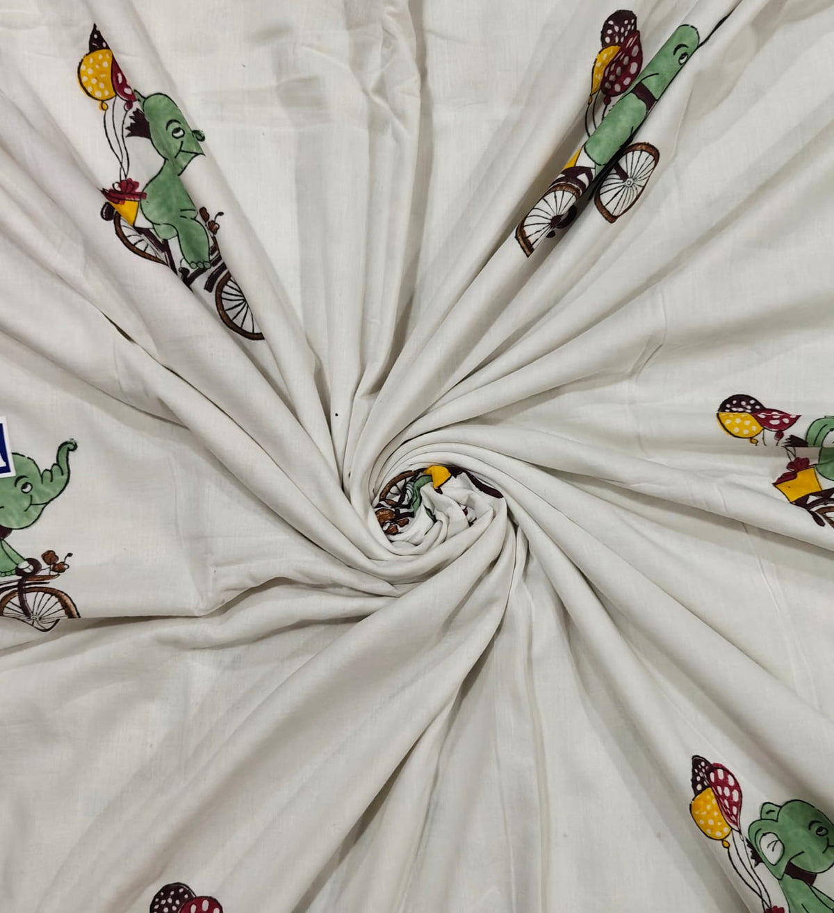 Reversible Handblock Printed Mulmul Baby Dohar - Elephant Adventure