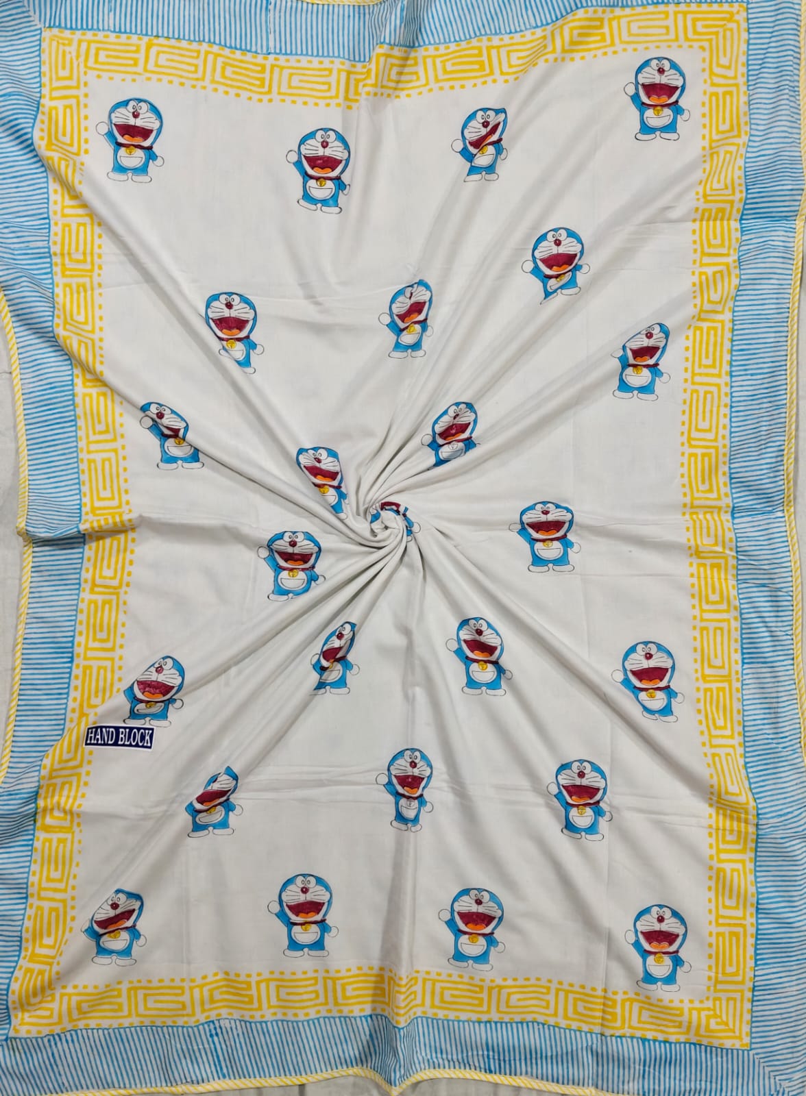Reversible Handblock Printed Mulmul Baby Dohar - Blue Buddy Bloom