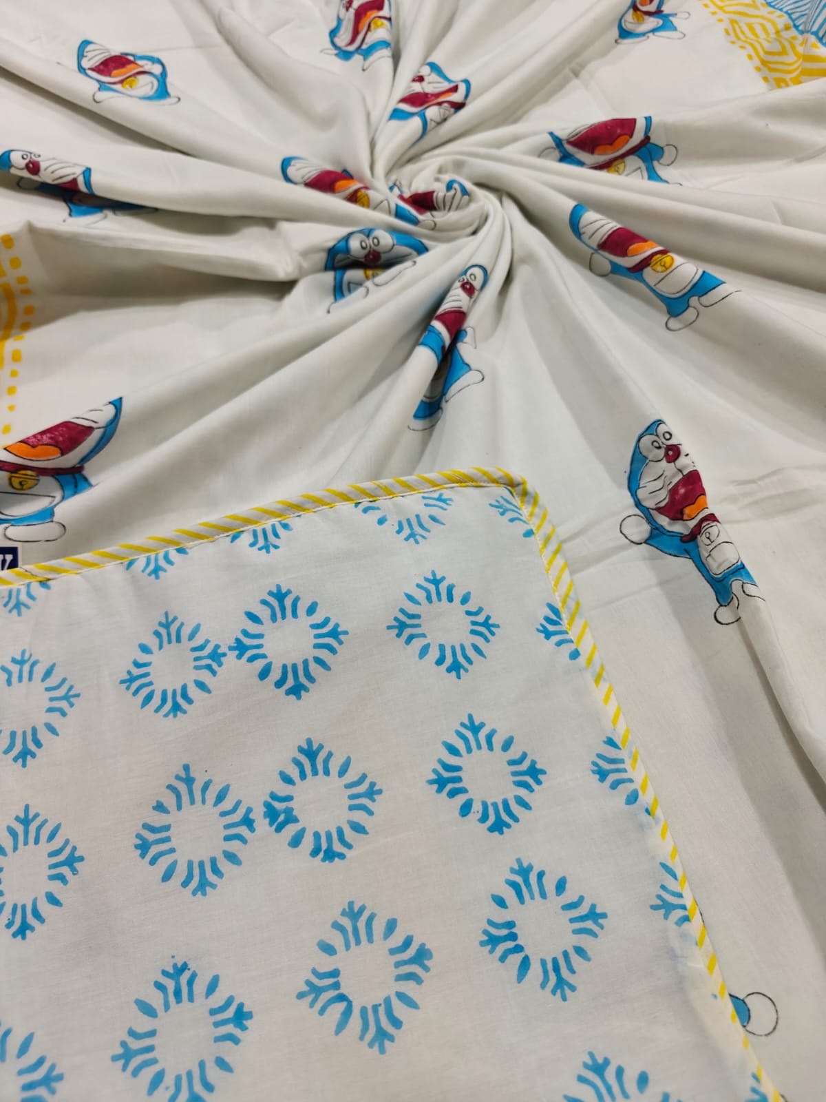 Reversible Handblock Printed Mulmul Baby Dohar - Blue Buddy Bloom