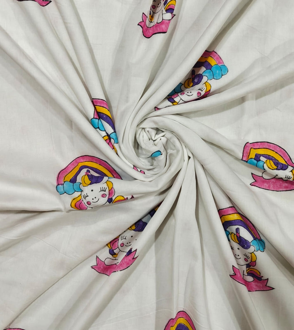 Reversible Handblock Printed Mulmul Baby Dohar - Unicorn Wishes