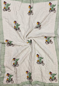 Handblock Printed Mulmul Baby Quilt - Elephant Adventure