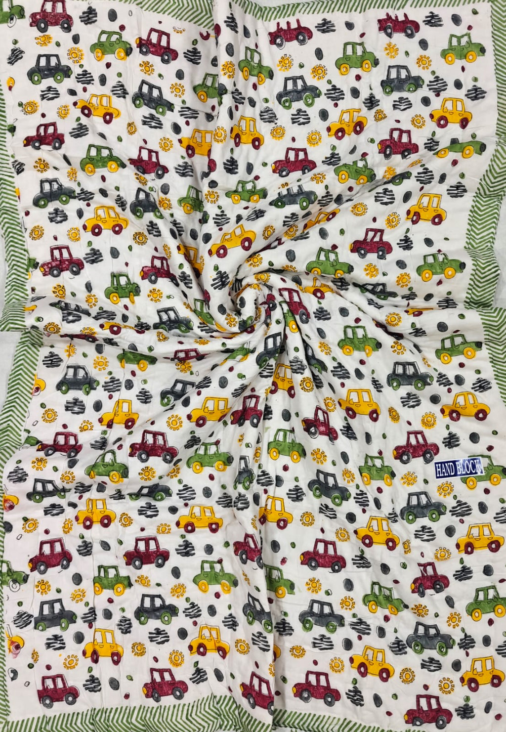 Handblock Printed Mulmul Baby Quilt - Traffic Parade