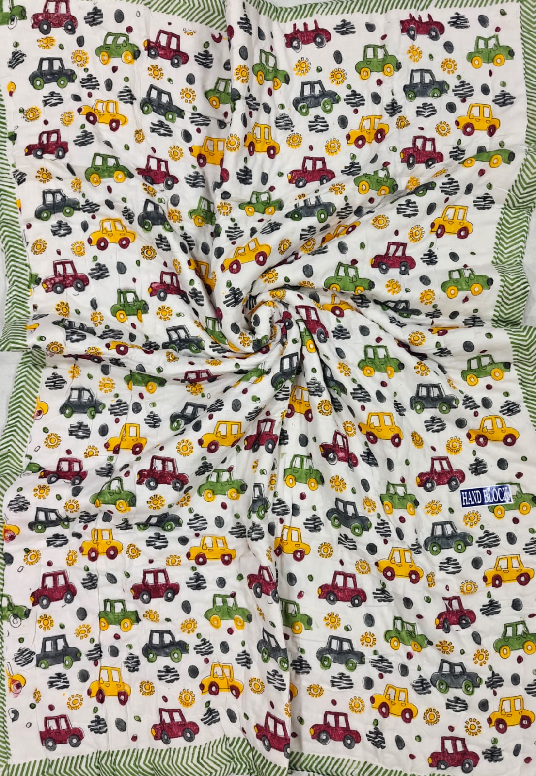 Handblock Printed Mulmul Baby Quilt - Traffic Parade