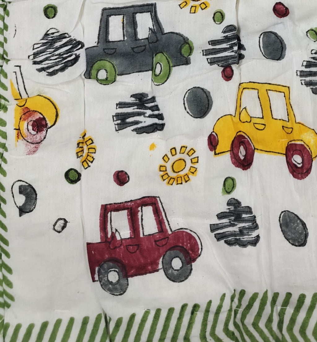 Handblock Printed Mulmul Baby Quilt - Traffic Parade