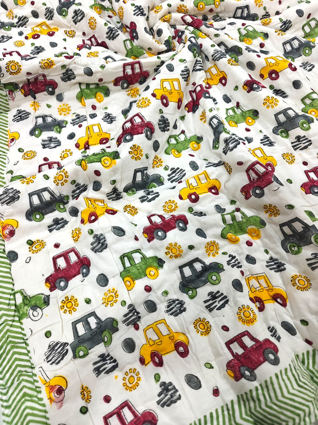 Handblock Printed Mulmul Baby Quilt - Traffic Parade